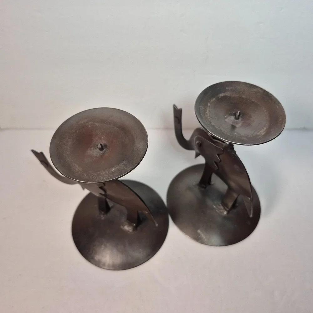 Lot of 2 Vintage Pier 1 Rustic Metal Elephant Candle Holders 5.5